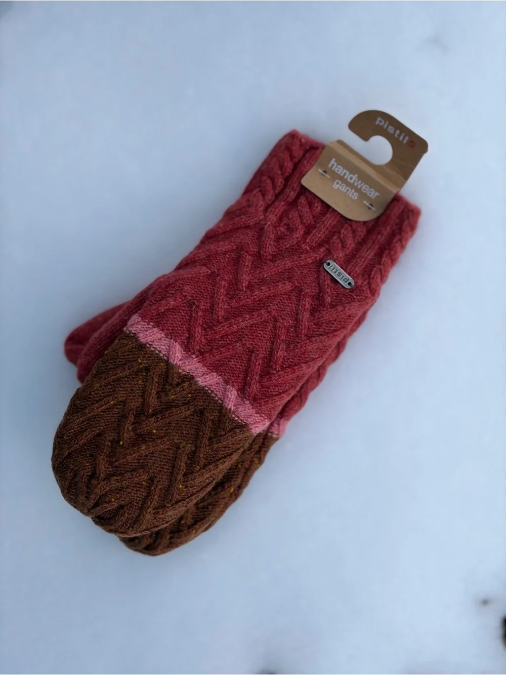 pistil Two-Tone Cable Knit Mittens in Navy and Light Blue